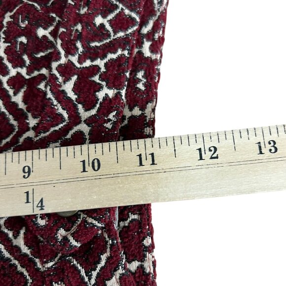 Ecote Burgundy & Cream Glam Festival Brocade High-Waisted Retro Club Shorts 0 - Picture 7 of 10